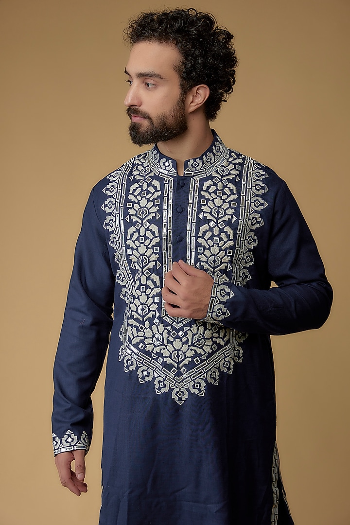 Blush Viscose Silk Blend Handloom Spun Mirror Foil Kurta by MILO by Miloni Shah at Pernia's Pop Up Shop