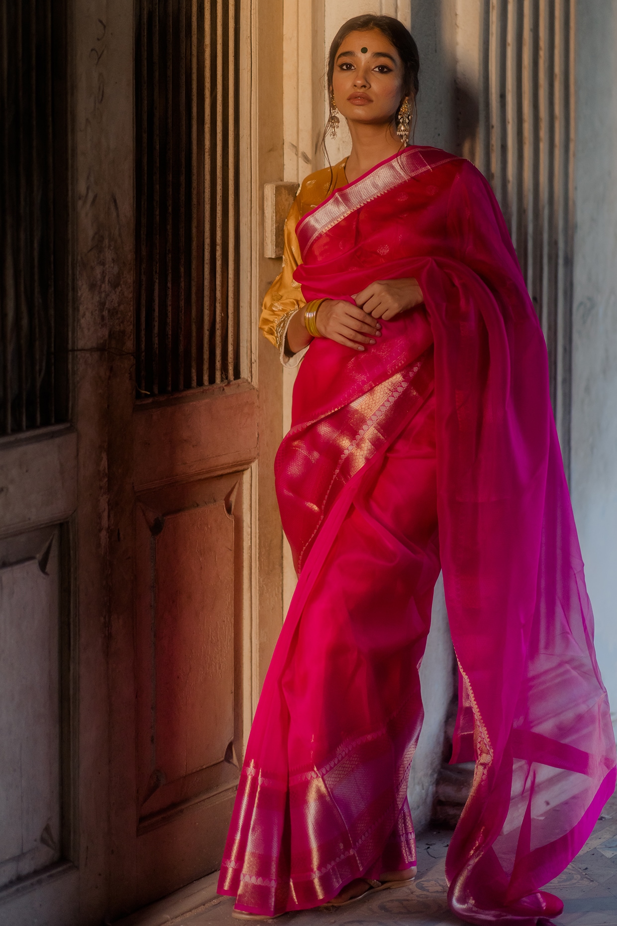 Rajwadi Paithani Silk Saree Hot Pink – Sarha