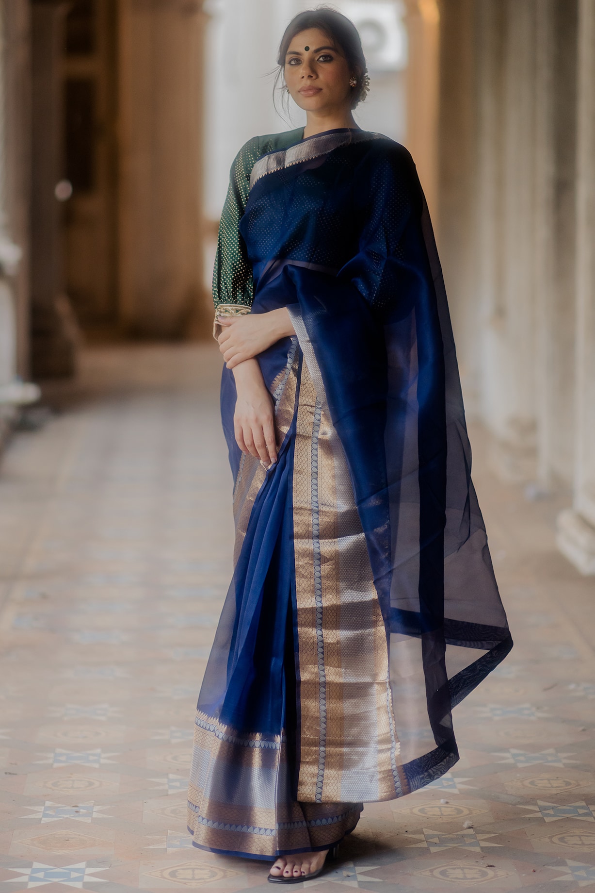 Royal Blue Pure Silk Organza Handpainted Festive Saree by Mimamsaa at  Pernia's Pop Up Shop