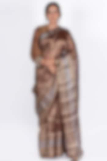 Antique Brown Digital Printed Saree by Mimamsaa at Pernia's Pop Up Shop