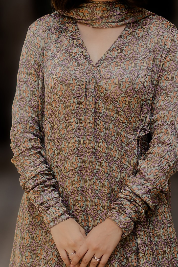 Olive Green Chiffon Silk Digital Printed Gharara Set by Mimamsaa at Pernia's Pop Up Shop