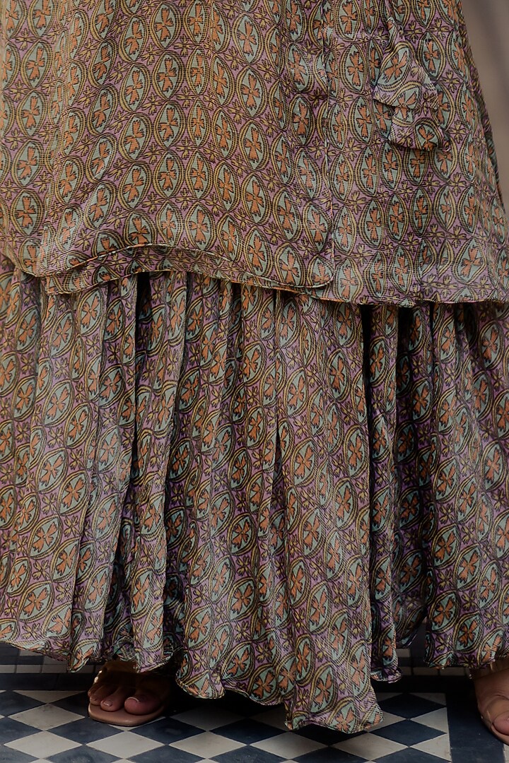 Olive Green Chiffon Silk Digital Printed Gharara Set by Mimamsaa at Pernia's Pop Up Shop