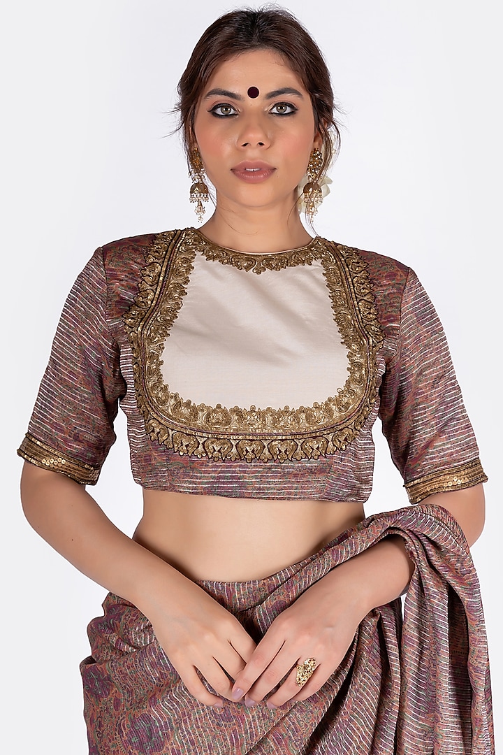 Brown & White Digital Printed Blouse by Mimamsaa
