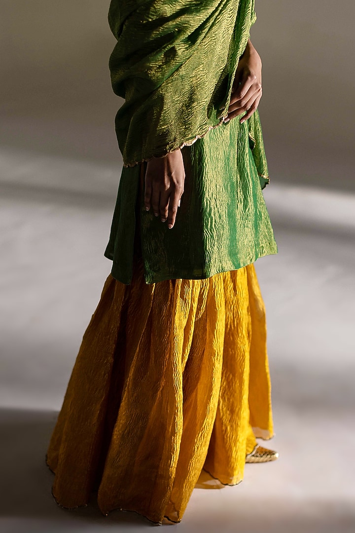 Mustard Tissue Silk Gharara Set by Mimamsaa at Pernia's Pop Up Shop