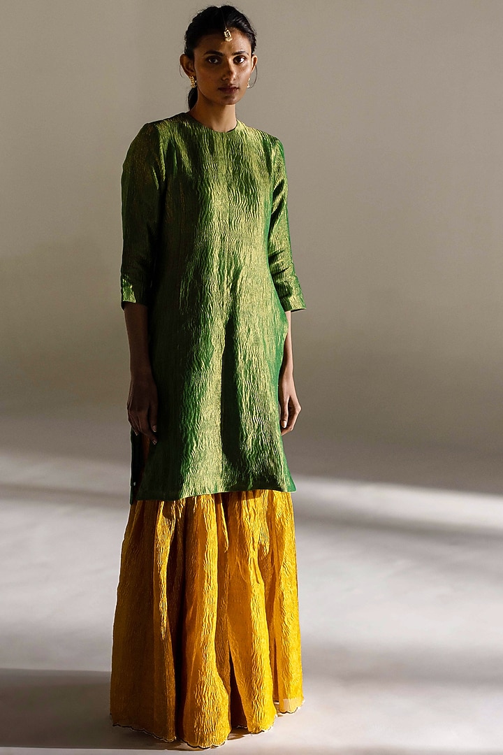 Mustard Tissue Silk Gharara Set by Mimamsaa at Pernia's Pop Up Shop