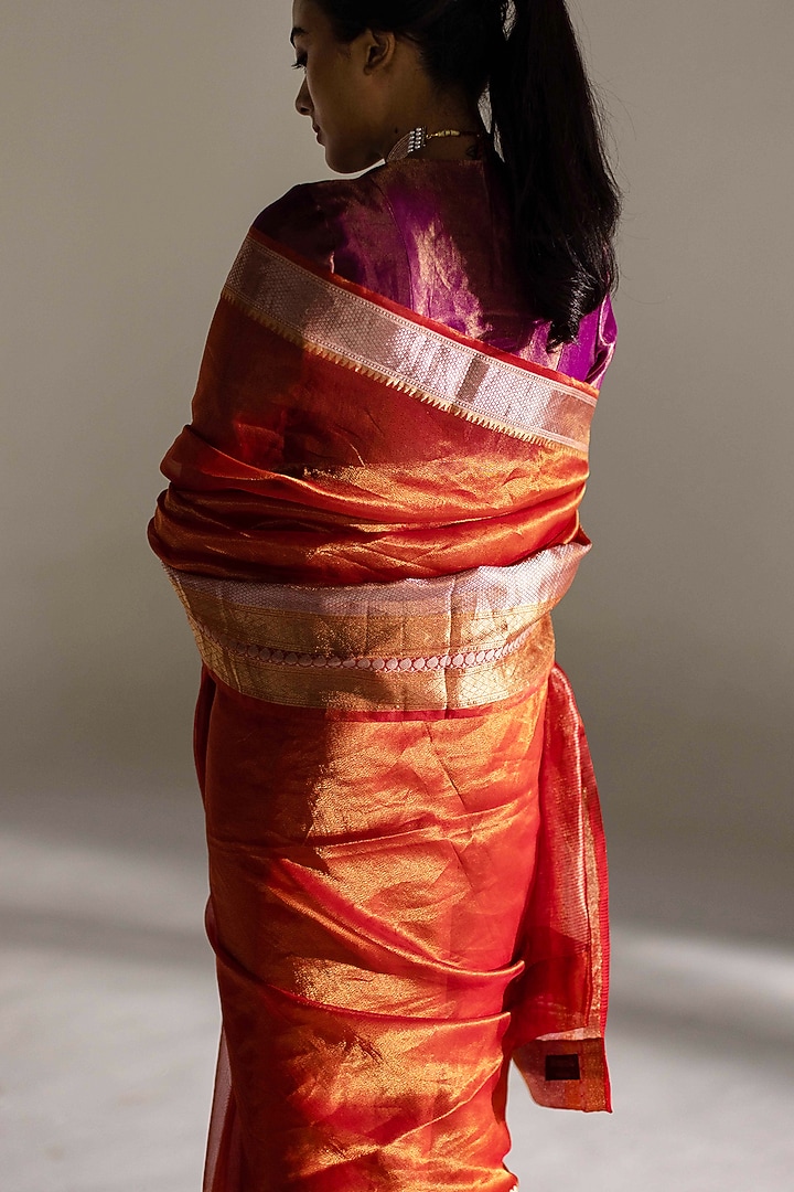 Crimson Silk Woven Party Wear Saree Set by Mimamsaa at Pernia's Pop Up Shop