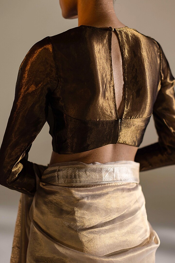 Charcoal Silk Woven Unstitched Blouse by Mimamsaa at Pernia's Pop Up Shop
