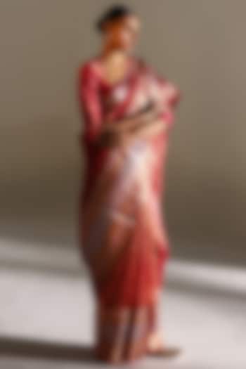 Magenta Silk Woven Saree Set by Mimamsaa