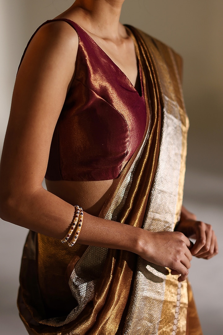Bronze Tissue Silk Woven Party Wear Saree Set by Mimamsaa at Pernia's Pop Up Shop
