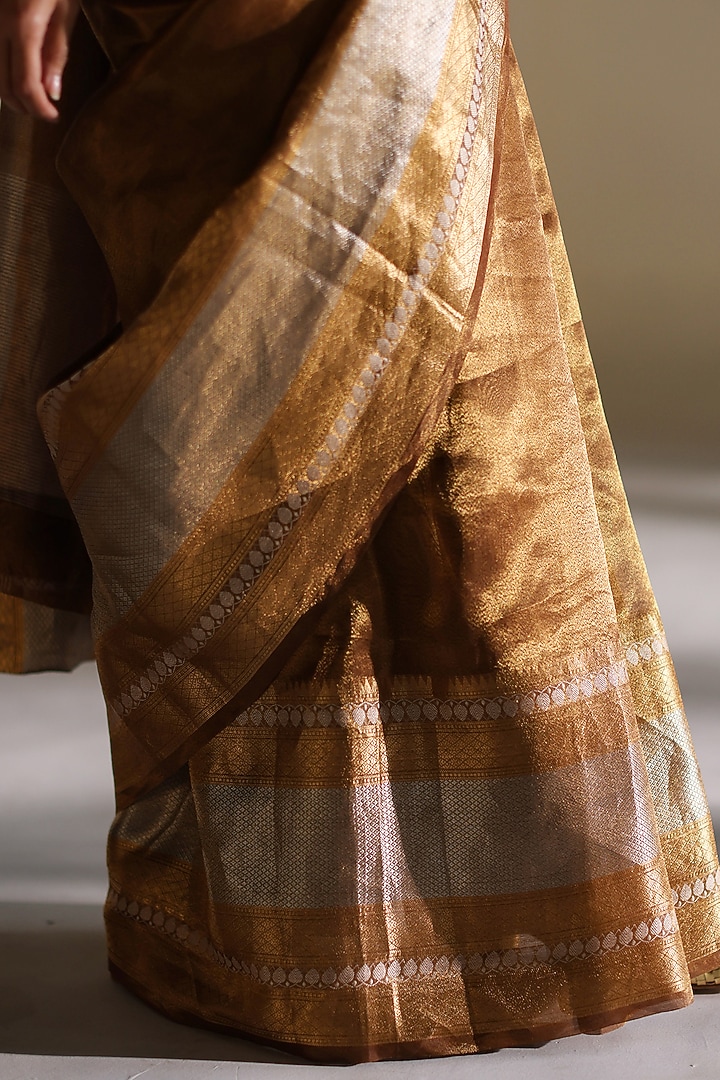 Bronze Tissue Silk Woven Party Wear Saree Set by Mimamsaa at Pernia's Pop Up Shop