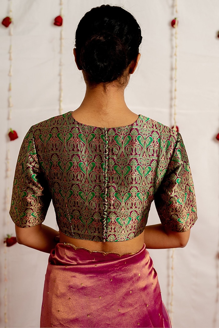 Green Brocade Silk Woven Blouse by Mimamsaa at Pernia's Pop Up Shop