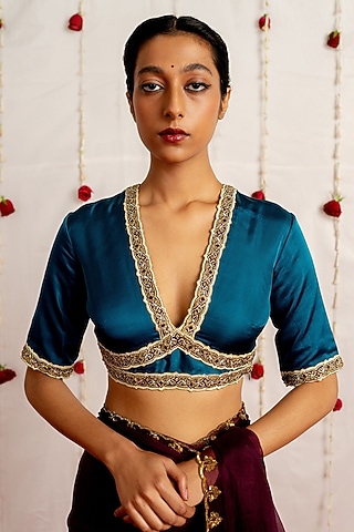 Aegean Satin Silk Embroidered Woven Blouse by Mimamsaa