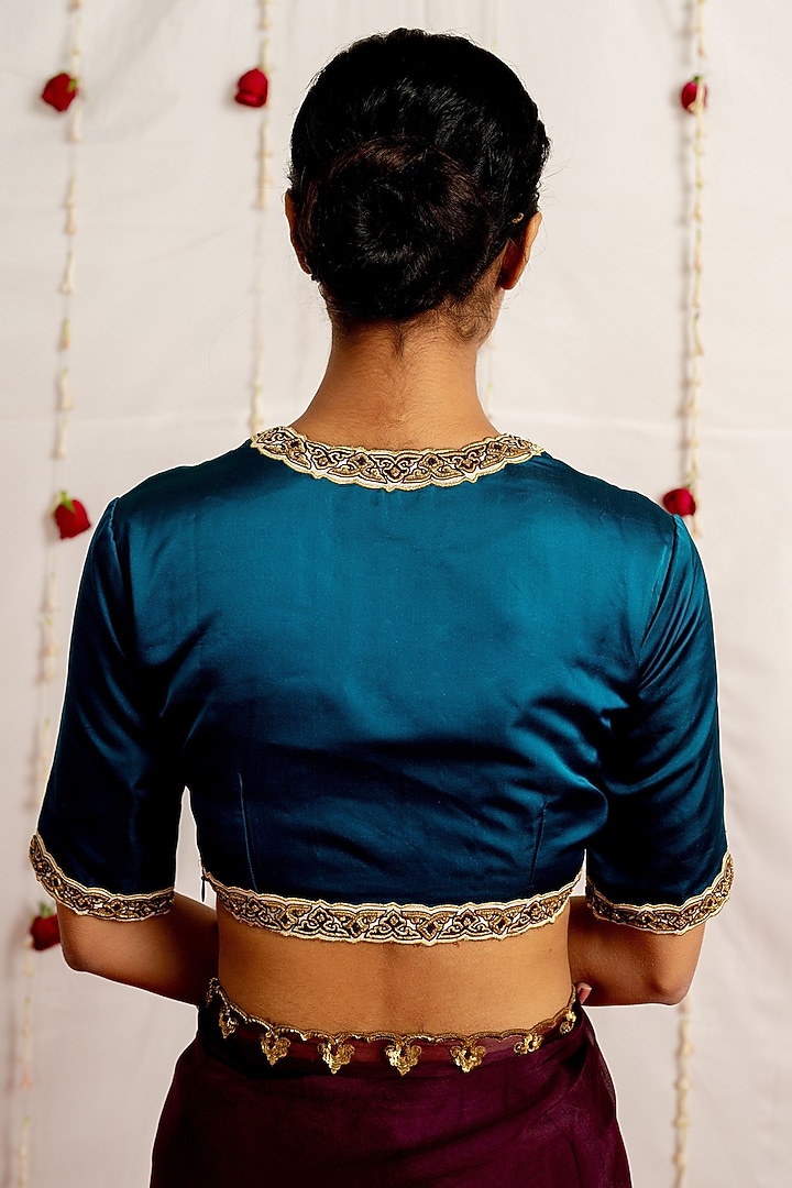 Aegean Satin Silk Embroidered Woven Blouse by Mimamsaa at Pernia's Pop Up Shop