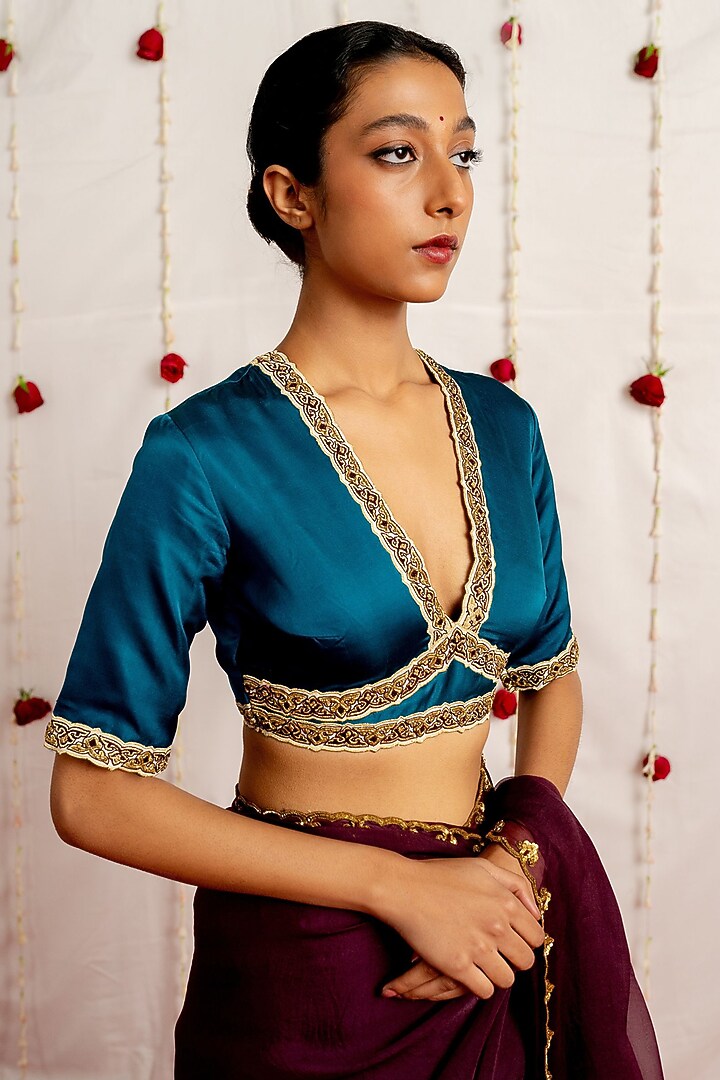 Aegean Satin Silk Embroidered Woven Blouse by Mimamsaa at Pernia's Pop Up Shop