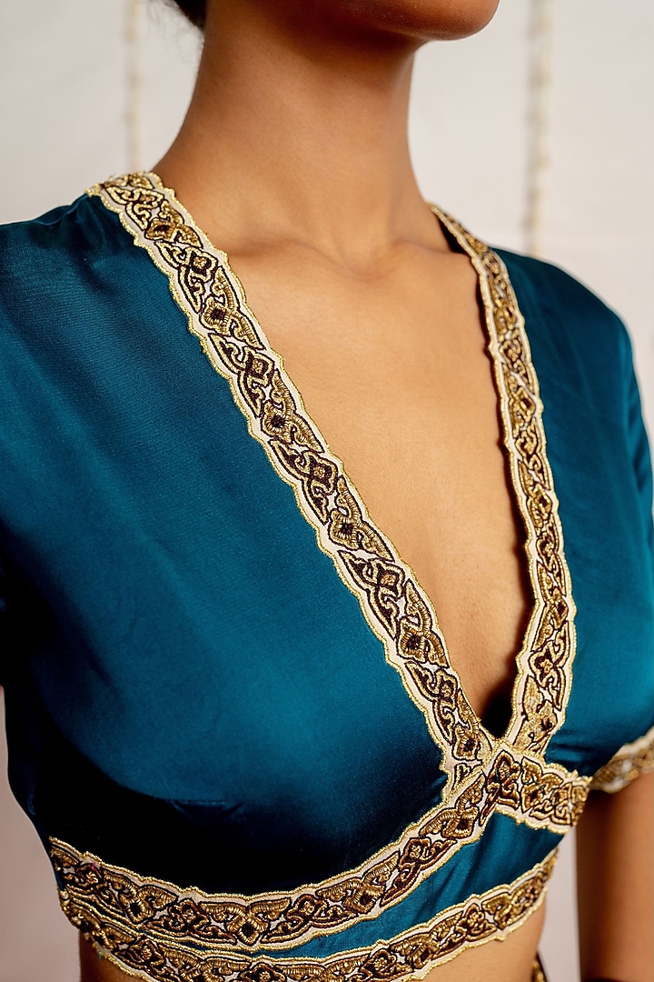 Aegean Satin Silk Embroidered Woven Blouse by Mimamsaa at Pernia's Pop Up Shop