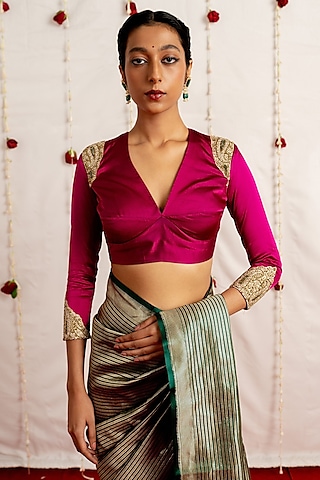 Hertha evergreen embellished sari with corset  Corset blouse, Women blouses  fashion, Blouses for women