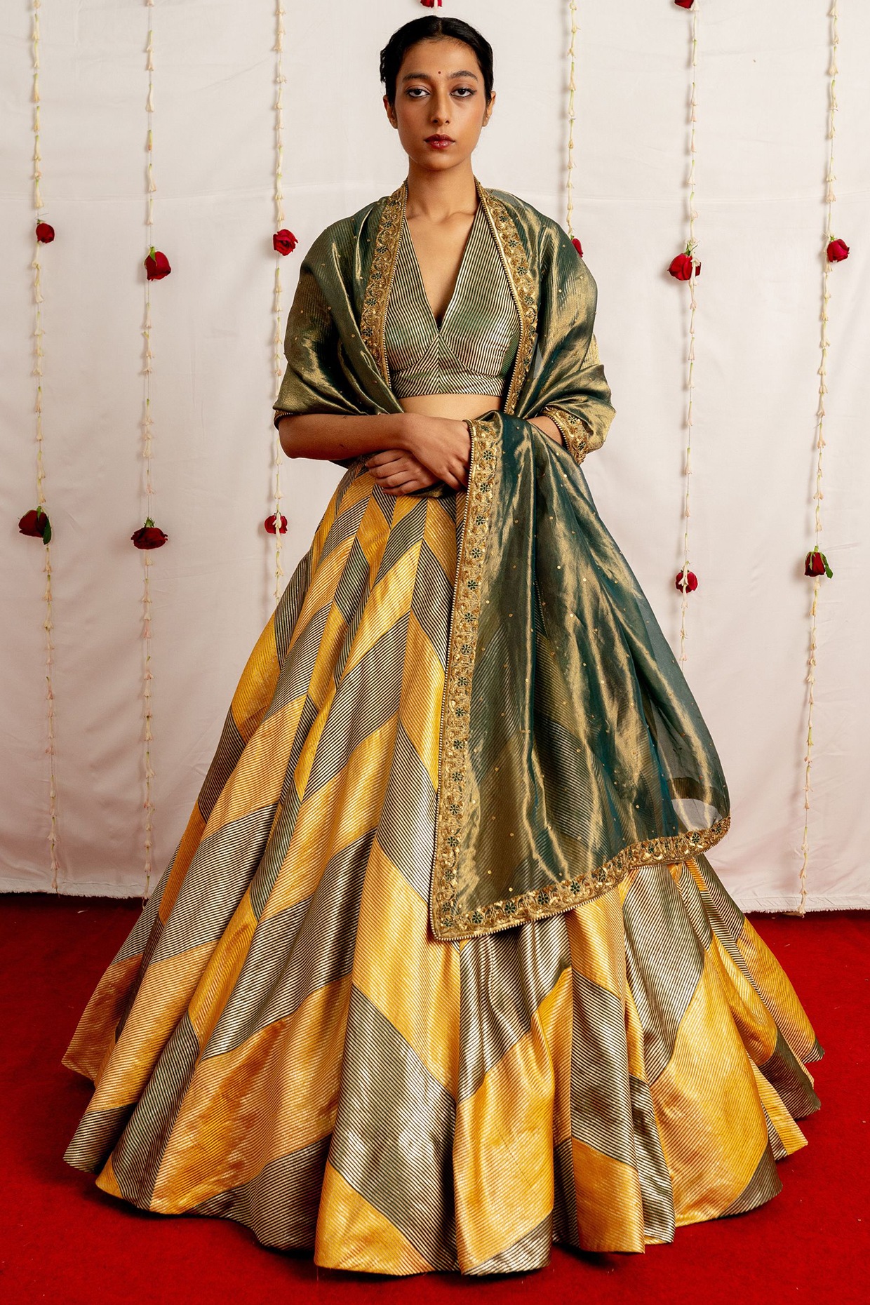 Actress Madhuri Dixit Style Off White Lehenga Choli
