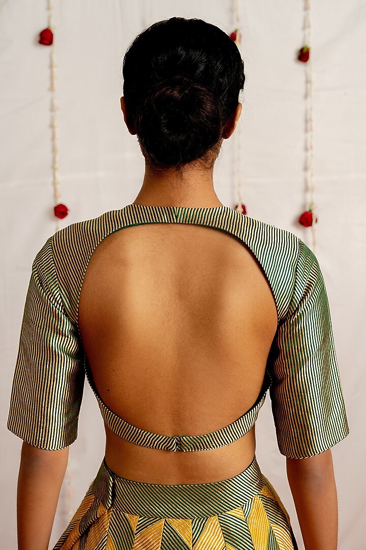 Green Satin Silk Woven Blouse by Mimamsaa at Pernia's Pop Up Shop