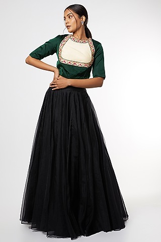 Green Satin Silk Blouse by Mimamsaa