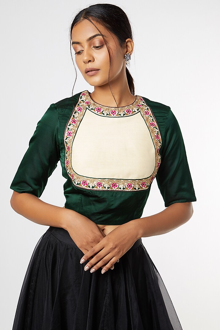 Green Satin Silk Blouse by Mimamsaa at Pernia's Pop Up Shop