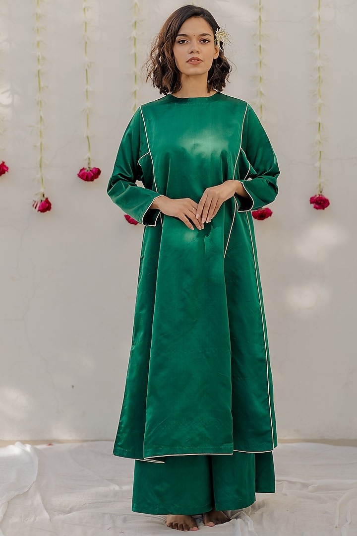 Dark Sea Green Woven Kurta Set by Mimamsaa