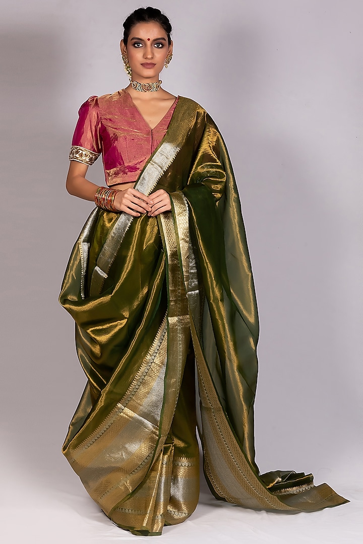 Green Tissue Saree Set by Mimamsaa