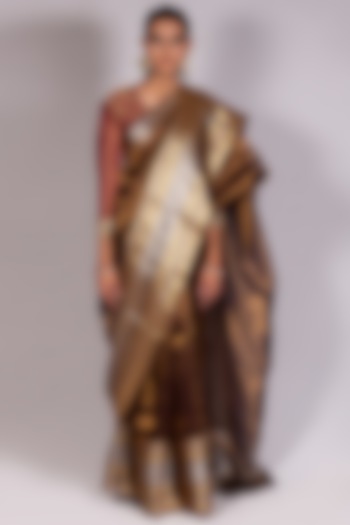Brown Tissue Festive Saree Set by Mimamsaa at Pernia's Pop Up Shop