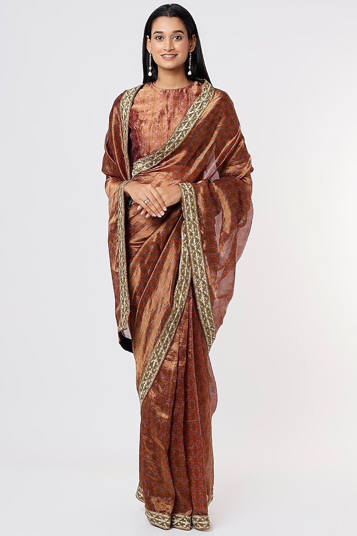 Brown Tissue Silk Printed Saree by Mimamsaa