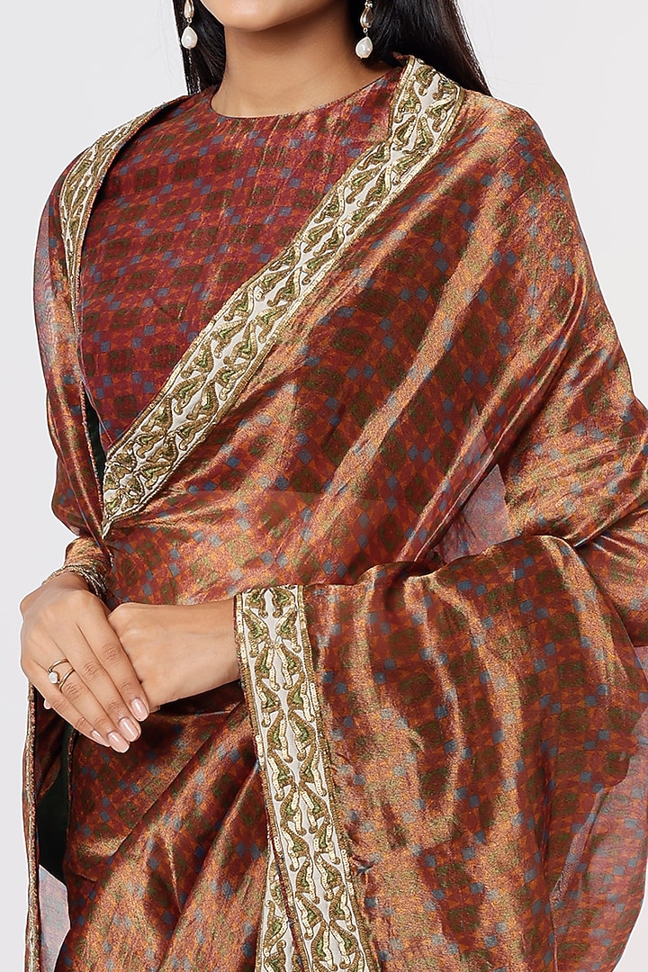 Brown Tissue Silk Printed Wedding Saree by Mimamsaa at Pernia's Pop Up Shop