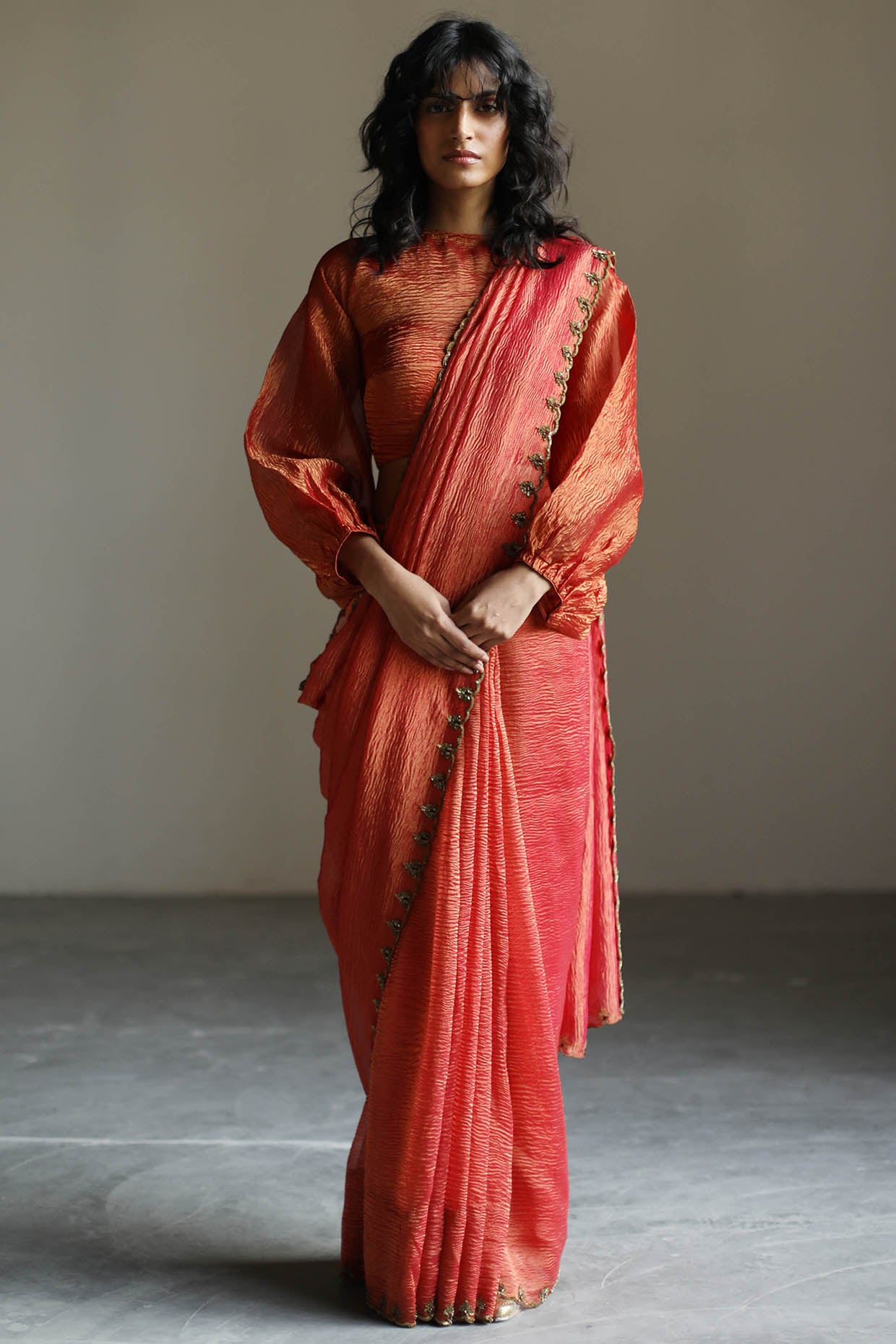 CHARUKRITI Handloom Sarees : Buy CHARUKRITI Brick Red Linen Handwoven Saree  with Nakshi Borders & Unstitched Blouse Online | Nykaa Fashion