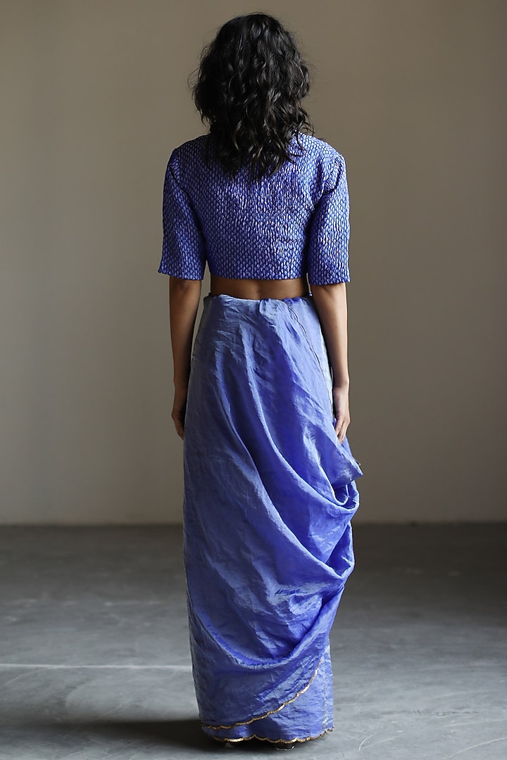 Egyptian Blue Embroidered Woven Blouse by Mimamsaa at Pernia's Pop Up Shop