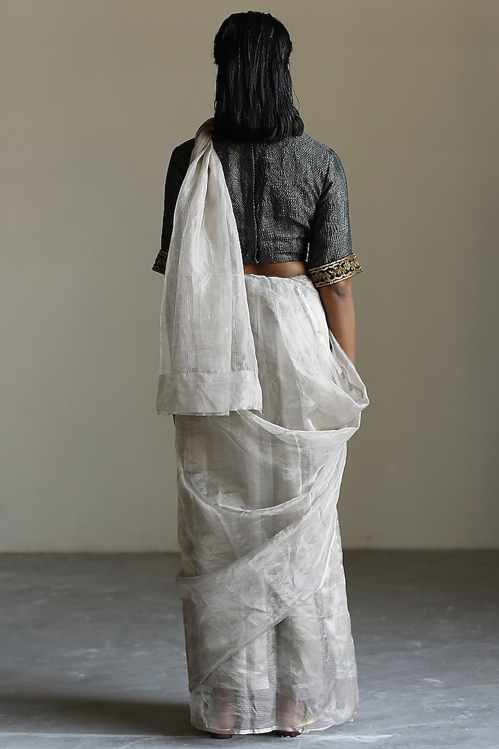 Off-White Embroidered Woven Wedding Saree Set by Mimamsaa at Pernia's Pop Up Shop
