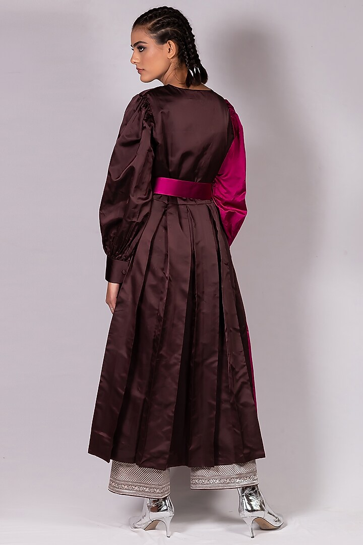 Magenta & Brown Handwoven Angrakha Kurta Set by Mimamsaa at Pernia's Pop Up Shop