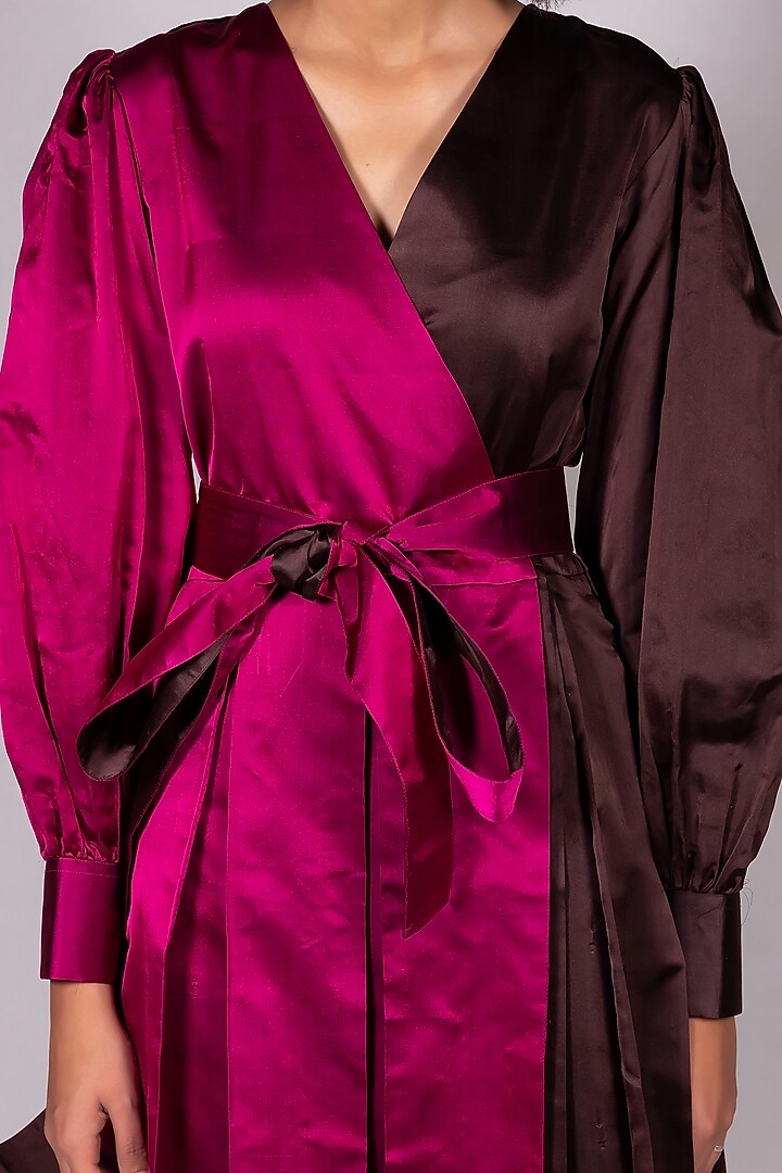 Magenta & Brown Handwoven Angrakha Kurta Set by Mimamsaa at Pernia's Pop Up Shop