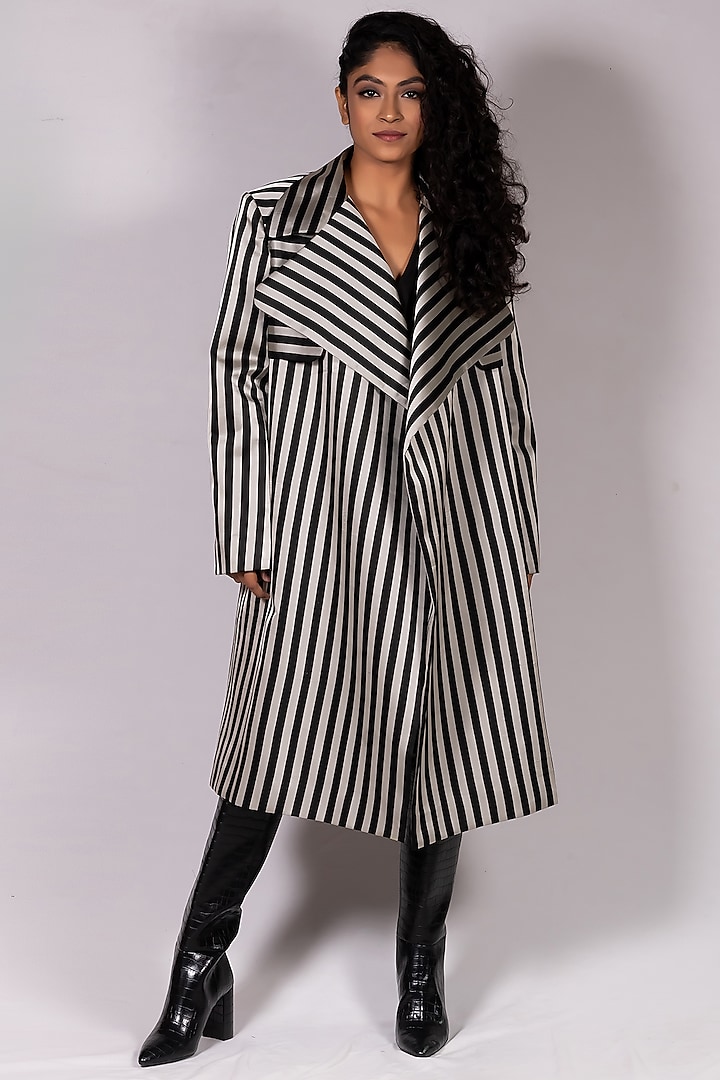Black & Silver Handwoven Striped Jacket by Mimamsaa