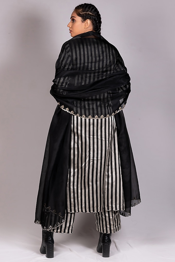 Black & Silver Handwoven Angrakha Kurta Set by Mimamsaa at Pernia's Pop Up Shop