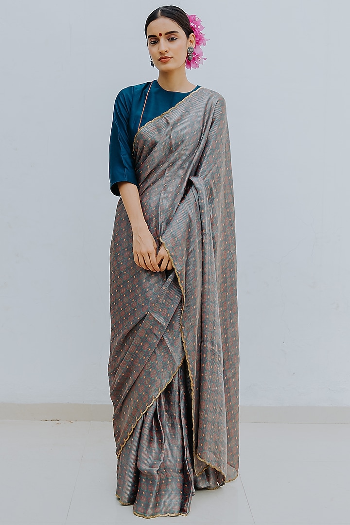 Aegean Blue Embellished Party Wear Saree Set by Mimamsaa at Pernia's Pop Up Shop