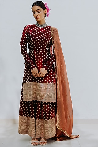 Sangria Red Handloom Sharara Set by Mimamsaa