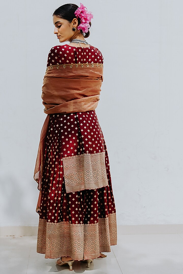 Sangria Red Handloom Wedding Sharara Set by Mimamsaa at Pernia's Pop Up Shop