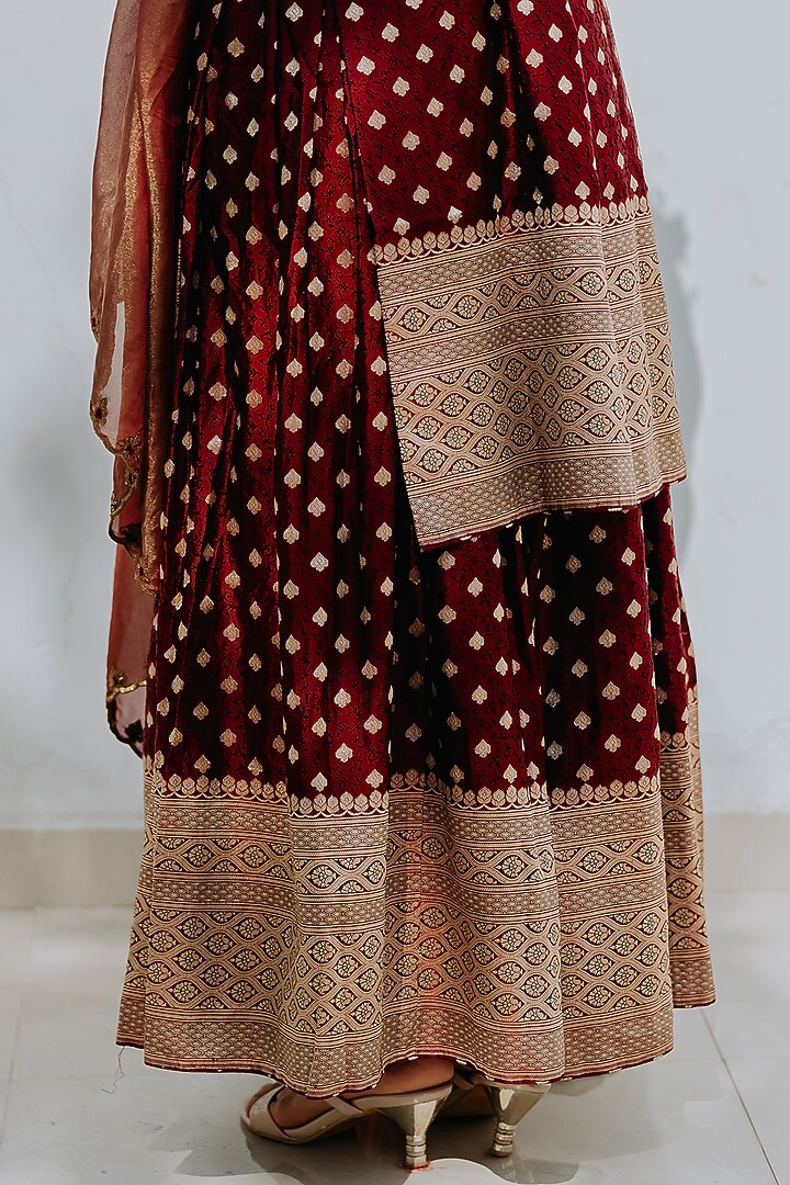 Sangria Red Handloom Wedding Sharara Set by Mimamsaa at Pernia's Pop Up Shop