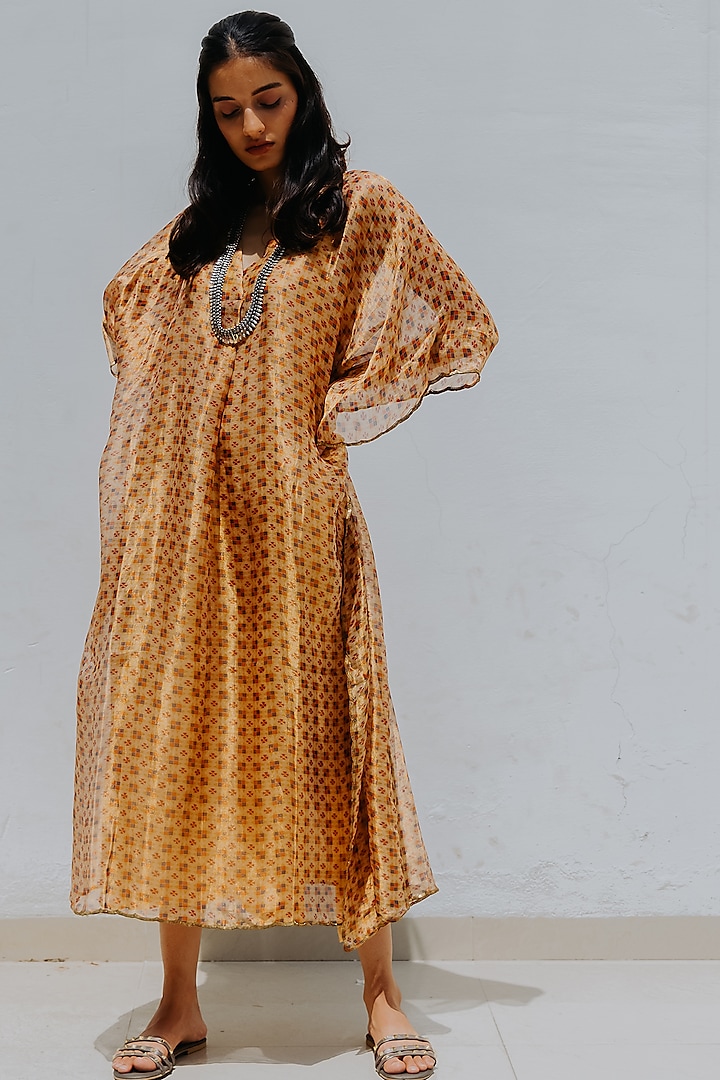 Ivory Gold Printed Kaftan With Inner by Mimamsaa