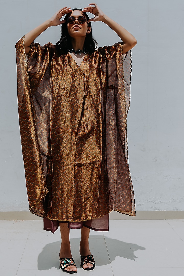 Antique Gold Printed Kaftan With Inner by Mimamsaa