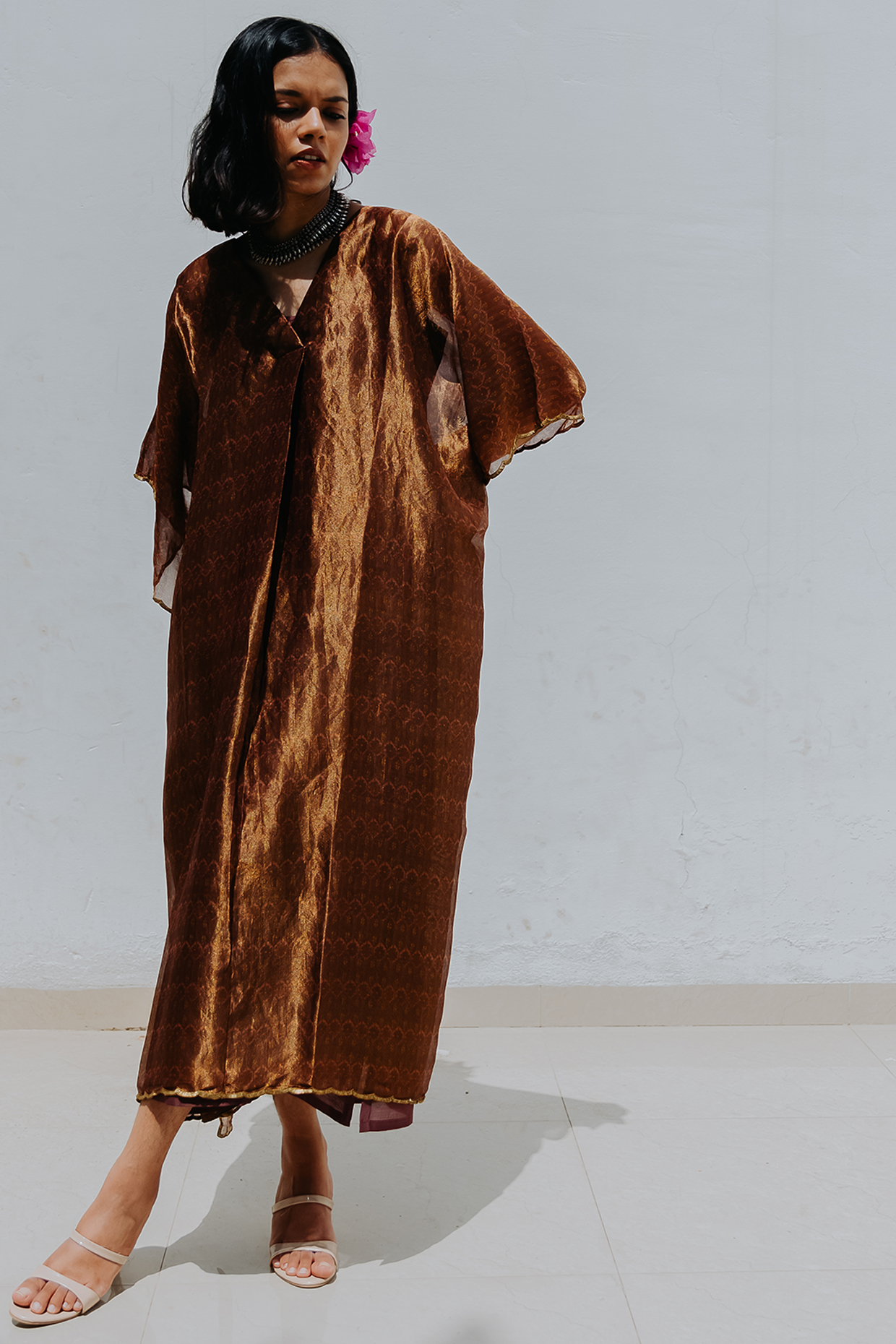 Rose Gold Printed Kaftan With Inner by Mimamsaa at Pernia's Pop Up Shop