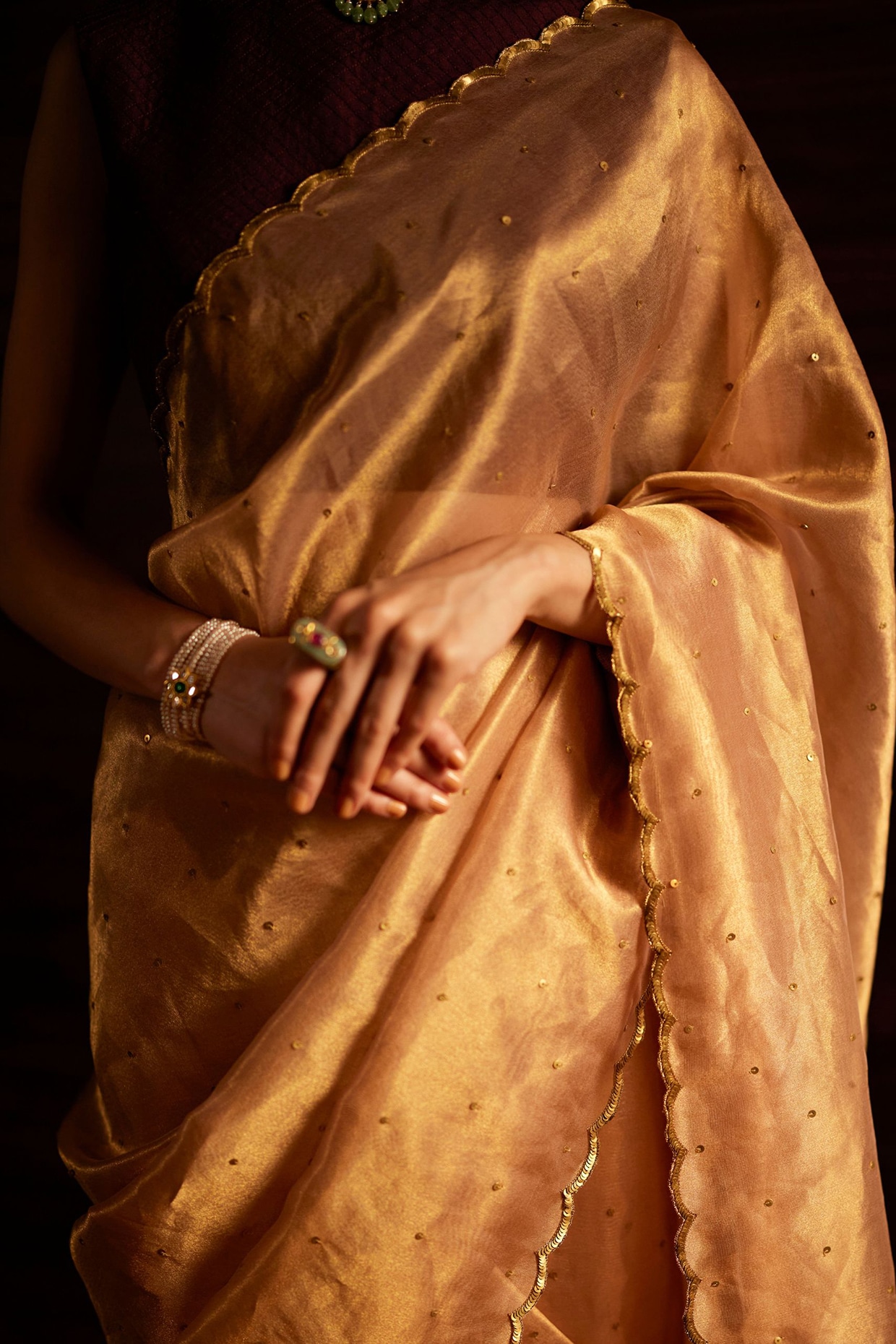 PRE ORDER :: GOLDEN BANARASI HANDLOOM PURE TISSUE ORGANZA SAREE