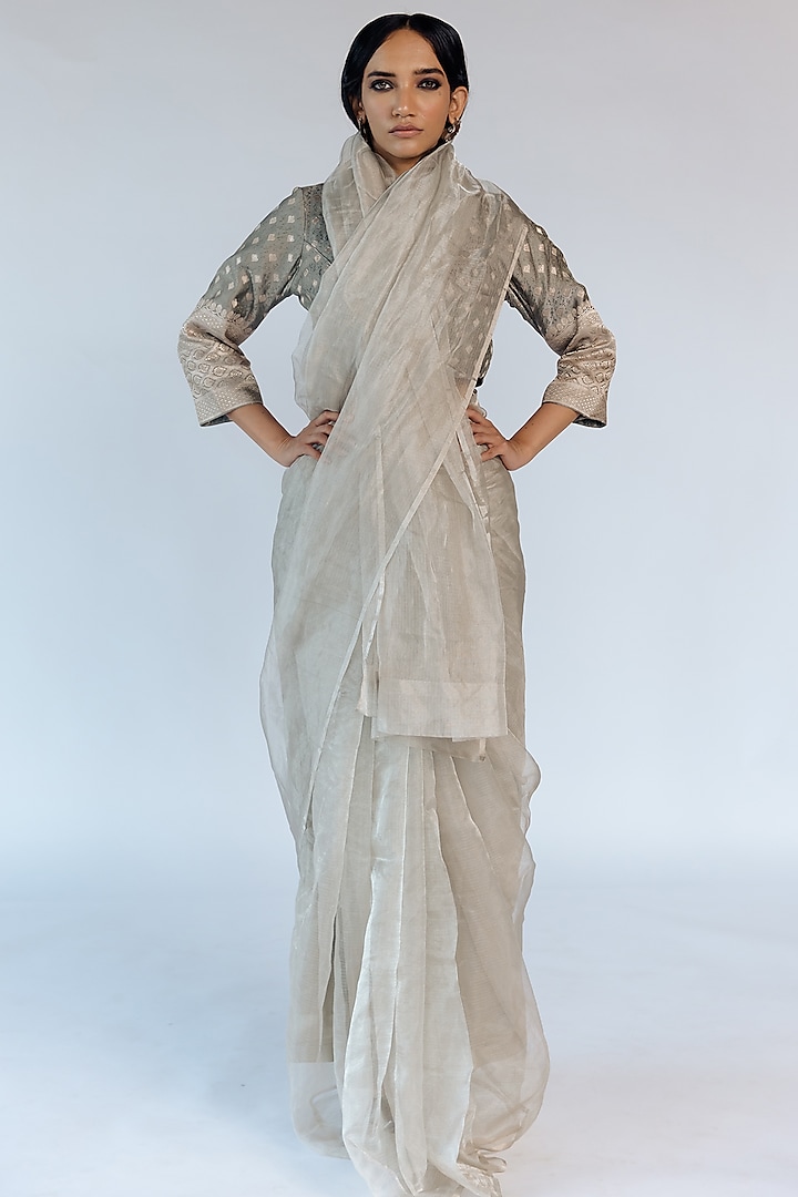 Grey Tissue Silk Woven Saree Set by Mimamsaa