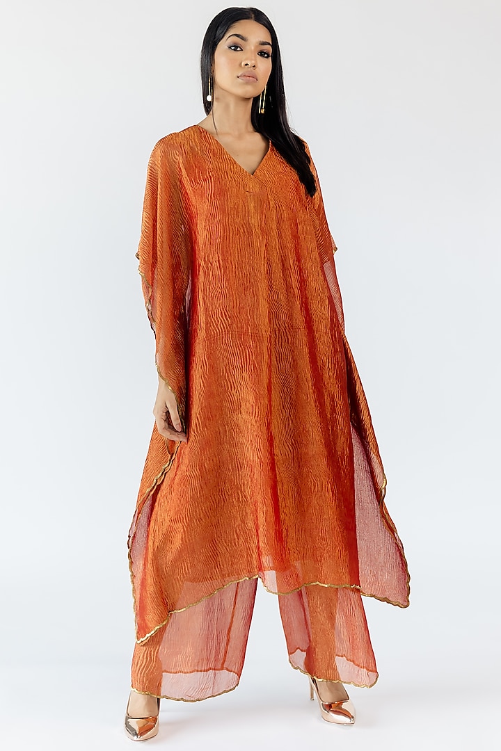 Crimson Tissue Silk Kaftan Set by Mimamsaa at Pernia's Pop Up Shop