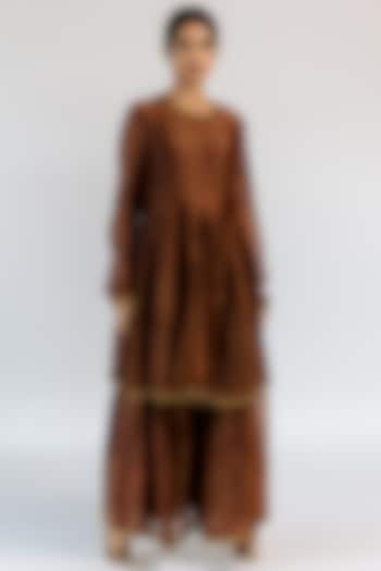 Chocolate Brown Tissue Silk Kaftan Set by Mimamsaa at Pernia's Pop Up Shop