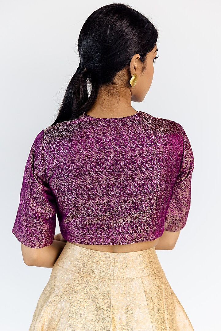 Wine Silk Brocade Woven Blouse by Mimamsaa at Pernia's Pop Up Shop