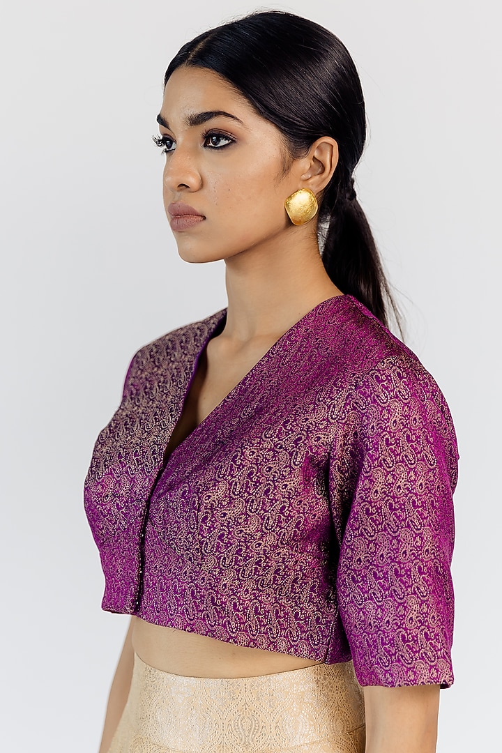 Wine Silk Brocade Woven Blouse by Mimamsaa at Pernia's Pop Up Shop