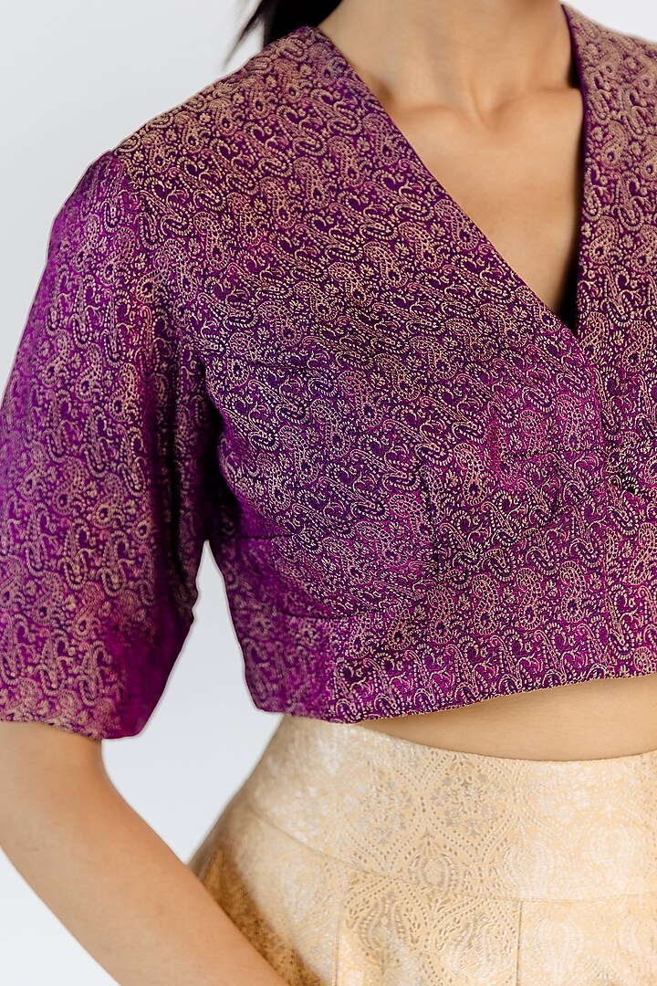 Wine Silk Brocade Woven Blouse by Mimamsaa at Pernia's Pop Up Shop